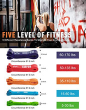 Load image into Gallery viewer, SUNPOW Pull Up Assistance Bands - Set of 5 Resistance Heavy Duty Workout Exercise Crossfit Stretch Fitness Bands Assist Set for Body, Instruction Guide and Carry Bag Included