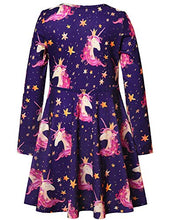 Load image into Gallery viewer, Long Sleeve Unicorn Dresses for Toddler Girls Casual Summer Sun Dresses 7 16