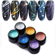 Load image into Gallery viewer, 6 Colors Spider Nail Gel Nail Polish UV/LED Gel Nail Art Wire Drawing Gel Graffiti Painting Gel Varnish with Painting Dotting Pen Gel Nail Polish DIY Design Tool