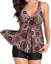 Load image into Gallery viewer, Yonique Women 2 Piece Flowy Tankini Swimsuits with Boyshorts V Neck Swim Tank Tops Bathing Suits Modest Swimwear Mandala XXL