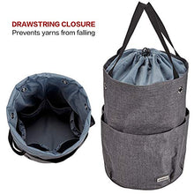 Load image into Gallery viewer, HOMEST XL Yarn Storage Tote, Tangle Free with 6 Oversized Grommets, Knitting and Crochet Organizer, Large Craft Supplies Bag with Drawstring Closure, Grey (Patent Design)