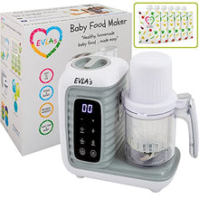 Load image into Gallery viewer, EVLA'S Double Baby Food Maker, Food Processor with 2 Steaming Baskets, Blender, Grinder, Steamer, Cooks & Blends Healthy Homemade Baby Food in Minutes, Touch Screen Control, with 6 reusable food pouches, White