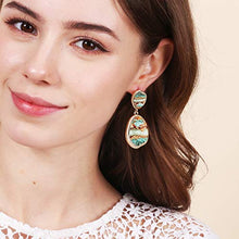 Load image into Gallery viewer, BONALUNA Bohemian Wood And Marble Effect Oval Shaped Drop Statement Earrings