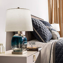 Load image into Gallery viewer, Maxax Glass Table Lamps Set of 2, Blue Glass Bedside Lamps with USB Port, 3-Way Dimmable Nightstand Lamps for Living Room Bedroom (ETL Certified)