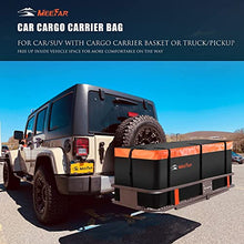 Load image into Gallery viewer, MeeFar Folding Hitch Mount Cargo Carrier Basket 60" X 20" X 6"+Waterproof Cargo Bag 16 Cubic Feet(58" 19" 24"),Hauling Weight Capacity of 500 Lbs and A Folding Arm.with Hitch Stabilizer,Net and Straps