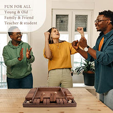 Load image into Gallery viewer, Shut The Box Game Wooden 4 Player, Classic Board Game for Kids & Adults, Educational Math Learning Toy, Table Dice Game for The Party Family or Bar - 12 Inch with 8 Dice