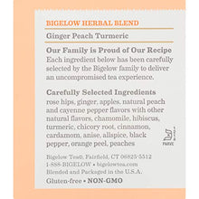 Load image into Gallery viewer, Bigelow Ginger Peach Turmeric Herbal Tea, Caffeine Free, 18 Count (Pack of 6), 108 Total Tea Bags