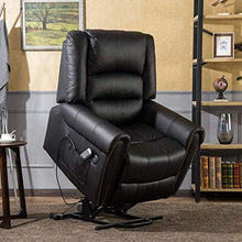 Load image into Gallery viewer, Electric Power Lift Recliner Chair Dual TUV Motor Infinite-Positions Lay Flat Sleeper Faux Leather Lounge w/Remote Control Dual USB Charging Ports 7298 (Black)