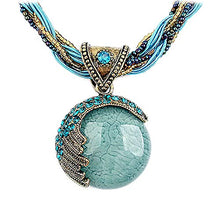 Load image into Gallery viewer, Harlorki Women's Retro Bohemian Style Turquoise Rhinestone Pendant Collar Chain Necklace