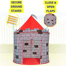 Load image into Gallery viewer, Kiddey Knight's Castle Kids Play Tent -Indoor & Outdoor Children's Playhouse -- Durable & Portable with Free Carrying Bag – “Bonus” Shield and Sword Set - Makes for Boys & Girls