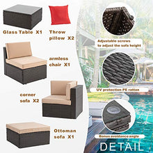 Load image into Gallery viewer, Shintenchi 5 Pieces Patio Furniture Sets Outdoor All-Weather Sectional Patio Sofa Set PE Rattan Manual Weaving Wicker Patio Conversation Set with Glass Table&Ottoman Cushion and Red Pillows (Brown)