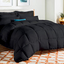 Load image into Gallery viewer, Lannomo All-Season – Luxury Egyptian Cotton Queen 88x92 Size Down Alternative Quilted Comforter Set (1 Comforter + 2 Pillow Cover Sham), 500 GSM Microfiber Fill - Machine Washable, Black Solid