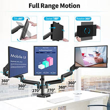 Load image into Gallery viewer, MOUNTUP Triple Monitor Desk Mount, 3 Monitor Stand for Three Max 27 Inch Computer Screen, 4.4-19.8lbs Heavy Duty Gas Spring Triple Monitor Arm Holder, VESA Bracket with Clamp/Grommet Base, Black