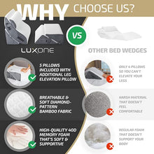 Load image into Gallery viewer, Luxone 5 Pcs Adjustable Relaxing System w/ Leg Elevation Pillow - Perfect Orthopedic Pillow Set for After Surgery - Memory Foam Bed Wedge Pillows for Back Support, Pain Relief & Post Surgery Recovery