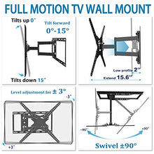 Load image into Gallery viewer, JUSTSTONE Full Motion TV Wall Mount Bracket for 28-70 Inch LED LCD Plasma Flat Screen & Curved TVs 110 Lbs VESA 600x400mm with Articulating Arms, Extend, Swivel, Tilt and Level Adjust, Fit 16â Studs