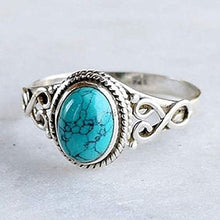 Load image into Gallery viewer, sandywident Genuine Women's 925 Sterling Silver Plated Ring Oval Cut Natural Bohemia Turquoise Jewelry Birthday Proposal Hollow Engagement Party Band Rings Size 6-10