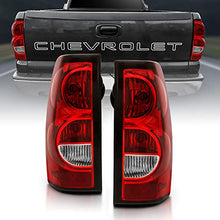 Load image into Gallery viewer, AmeriLite for 2003-2006 Chevy Silverado Replacement OE Style Ruby Red Taillights Rear Brake Lamp Assembly w/Bulb and Harness Set - Passenger and Driver Side