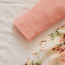 Load image into Gallery viewer, Newborn Infant Baby Girl Ruffle Long Sleeve Ribbed T-Shirt Top Floral Suspender Shorts Headband Winter Clothes (Pink, 0-3 Months)