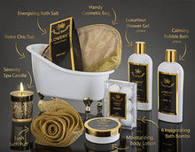 Load image into Gallery viewer, Bath Gift Basket Set for Women: Relaxing at Home Spa Kit Scented with French Vanilla - Includes Bath Bombs, Salts, Shower Gel, Body Butter Lotion, Spa Candle, Bubble Bath, Loofah and More