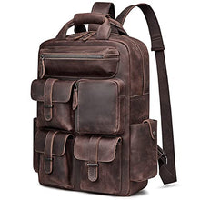 Load image into Gallery viewer, S-ZONE Men Vintage Genuine Leather Backpack Casual Daypack Multi Pockets Travel Bag Brown