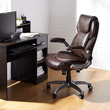 Load image into Gallery viewer, AmazonCommercial Ergonomic High-Back Bonded Leather Executive Chair with Flip-Up Arms and Lumbar Support, Brown