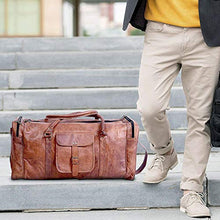 Load image into Gallery viewer, Leather duffel bag large 24 Inch Square Duffel Travel Gym Sports Overnight Weekender Leather Bag for men and women by Komal's Passion Leather