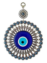 Load image into Gallery viewer, Erbulus Large Glass Flower Design Turkish Blue Evil Eye Wall Hanging – Turkish Nazar Bead - Home Protection Charm with Hamsa Keychain - Wall Decor Amulet in a Box