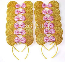 Load image into Gallery viewer, Mickey Minnie Headband 12 pcs Mickey Minnie Mouse Ears Pink Gold Sequins Bow Headband for Boys and Girls Birthday Party Celebrations
