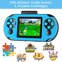 Load image into Gallery viewer, TaddToy 16 Bit Handheld Game Console for Kids Adults, 3.0'' Large Screen Preloaded 230 HD Classic Retro Video Games with USB Rechargeable Battery & 3 Game Cartridges for Birthday Gift for Kids 4-12