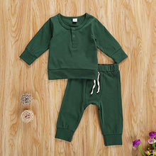 Load image into Gallery viewer, Kuriozud Baby Boy Girl Pajamas Set Organic Cotton Plain Sleepwear Infant 2 Piece PJS(Button Green, 6-12 Months)