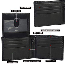Load image into Gallery viewer, RFID Genuine Leather Bifold Wallet for Men and Women,2 Note pocket,coin pocket,multi card slots & ID window (Black Carbon)