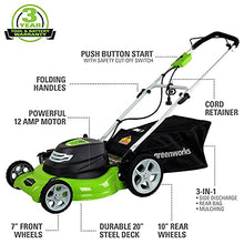 Load image into Gallery viewer, Greenworks 12 Amp 20-Inch 3-in-1Electric Corded Lawn Mower, 25022