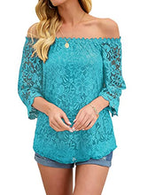 Load image into Gallery viewer, Womens Blouses and Tops Dressy Short Sleeve Floral Lace Shirts Summer Beach Blouse Turquiose L