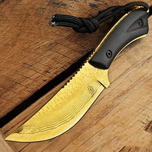 Load image into Gallery viewer, 7.5" Tactical Knife Survival Knife Hunting Knife FULL TANG Fixed Blade Knife Etched Damascus Razor Sharp Edge Camping Accessories Camping Gear Survival Kit Survival Gear Tactical Gear 51565 (Gold)