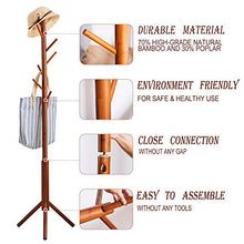 Load image into Gallery viewer, Premium Bamboo Coat Rack Tree with 8 Hooks, 3 Adjustable Sizes Free Standing Wooden Coat Rack, Super Easy Assembly Hallway, Entryway Coat Hanger Stand for Clothes, Suits, Be made of bamboo and poplar wood