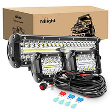 Load image into Gallery viewer, Nilight LED Light Bar Set, 12 Inch 300W Triple Row Spot Flood Combo Work Driving Lamp, 2 Pcs 4 inch 60 W Triple Row Flood Spot LED with Wiring Harness for Off road ATV Boat Lighting, 2 Year Warranty
