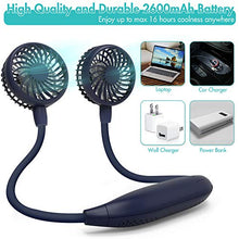 Load image into Gallery viewer, Neck Fan 2600mah Battery Operated Neckband Fan 6-Speed Hand-Free Wearable Personal USB Fan for Hot Flashes Home Office Travel Outdoor Sports (Navy Blue)