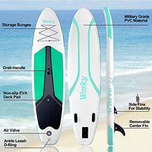 Load image into Gallery viewer, Wesky Inflatable Stand Up Paddle Board 10’6”x30”x6” Premium SUP with Non Slip Deck, Leash, Adj Paddle, Hand Pump, Bag, Repaire Kit, Bottom Fins, Standing Boat for Surfing Adult Youth (Green)