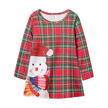 Load image into Gallery viewer, Mud Kingdom Christmas Dress for Little Girls Long Sleeve Fashion Casual Printed Red Plaid Snowman 5T