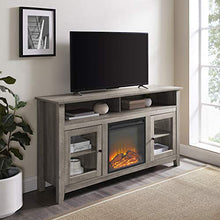 Load image into Gallery viewer, Walker Edison Furniture Company Rustic Wood and Glass Tall Fireplace Stand 64" Flat Screen Universal TV Console Living Room Storage Shelves Entertainment Center, 32 Inches, Gray Wash