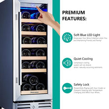 Load image into Gallery viewer, Kalamera Mini Fridge 18 Bottle - 12 inch Wine Cooler Refrigerator, Built-in or Freestanding, with Stainless Steel & Double-Layer Tempered Glass Door, and Temperature Memory Function Wine Fridge