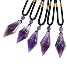 Load image into Gallery viewer, SUNYIK Healing Crystal Points Stone Pendant Necklace for Women and Men, Reiki Stone Pendant Pendulum for Dowsing Divination Meditation Balancing Adjustable 18”-26”, Amethyst