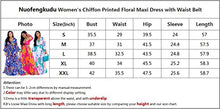 Load image into Gallery viewer, Nuofengkudu Womens Sheer Summer Boho V-Neck Printed Floral Maxi Dress Long Sleeve Dresses Slim Waisted Plus (Blue) L
