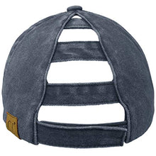 Load image into Gallery viewer, C.C Ponytail Ladder Messy Buns Ponycaps Baseball Visor Cap Dad Hat (Distressed Navy)