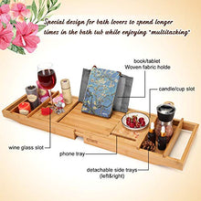 Load image into Gallery viewer, FITNATE Luxury Bathtub Tray, Wooden Bathtub Tray with Extendable Sizes, Adjustable, Non-Slip & Durable, Bathtub Tray Caddy with Wooden Body Brush,Wine Glass Slot, Phone Tray, Book Holder