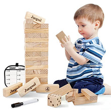 Load image into Gallery viewer, Juegoal 54 Pieces Giant Tumble Tower Blocks Game Giant Wood Stacking Game with 1 Dice Set Canvas Bag for Adult, Kids, Family