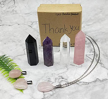 Load image into Gallery viewer, Luckeeper Healing Crystal Wands | 2" Amethyst Crystal, Rose Quartz,Clear Quartz,Black Obsidian| 6 Faceted Reiki Chakra with 4 pcs Tumbled Crystals