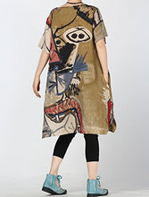 Load image into Gallery viewer, Mordenmiss Women's Summer Abstract Printing Baggy Dress with Pockets M Brown