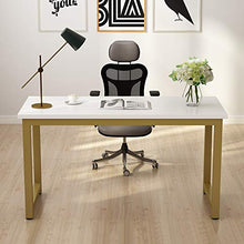 Load image into Gallery viewer, Tribesigns Modern Computer Desk, 55 inches Large Office Desk Computer Table Study Writing Desk for Home Office, White Gold Metal Frame