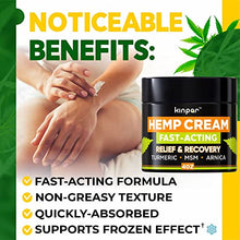 Load image into Gallery viewer, Natural Hemp Cream for Discomfort in Joints, Hips, Back, Neck, Knees, Elbows - Maximum Strength with American Quality - Hemp Oil Extract Gel Infused with Msm, Emu Oil, Arnica - Good for Skin Health